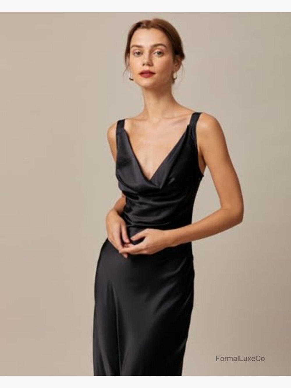 Satin Cowl Neck Sleeveless Bodycon Maxi Dress Formal Wedding Guest - Picture 5 of 7